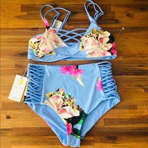 NWT Tinibikini Bikini Floral and Blue Size L